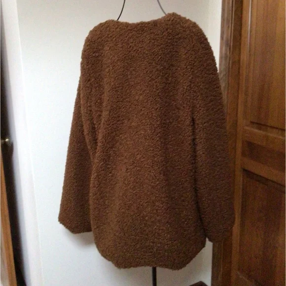Max Studio Teddy Coat Collarless, Rich Caramel, XL - Picture 5 of 7